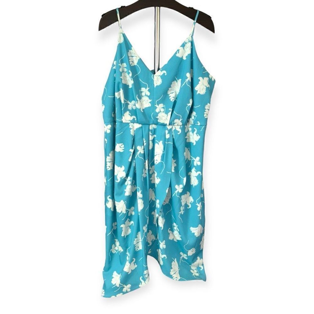 CHELSEA 28 Floral Faux Wrap Dress In Teal-White Melt Size 1X NEW - Picture 2 of 16